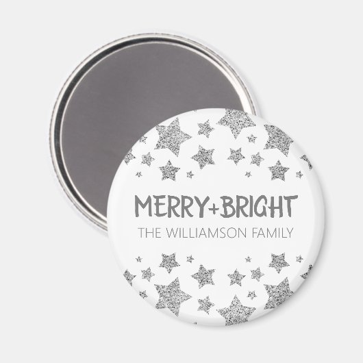 Sparkle Star Vrolijk helder Kerstmis zilver wit Magneet (Voorkant / Achterkant)