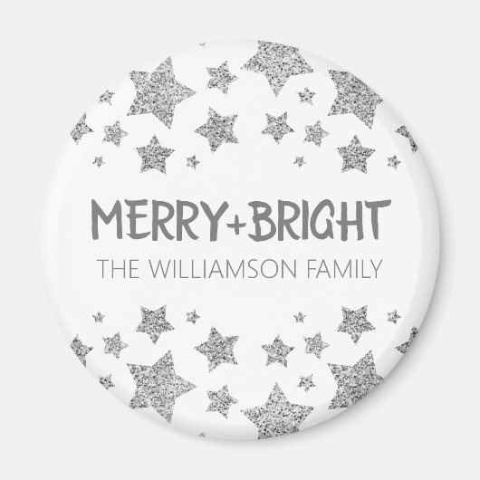 Sparkle Star Vrolijk helder Kerstmis zilver wit Magneet (Voorkant)