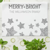 Sparkle Star Vrolijk helder Kerstmis zilver wit Theedoek (Gevouwen)