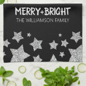 Sparkle Star Vrolijk helder Kerstmis zilver zwart Theedoek (Gevouwen)