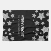 Sparkle Star Vrolijk helder Kerstmis zilver zwart Theedoek (Horizontaal)