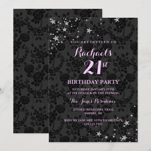 Sparkle Stars 21st Birthday Invitation Kaart (Voorkant / Achterkant)
