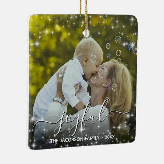 Sparkle Stars Photo Overlay Joyful Kerstmis Keramisch Ornament (Rechts)