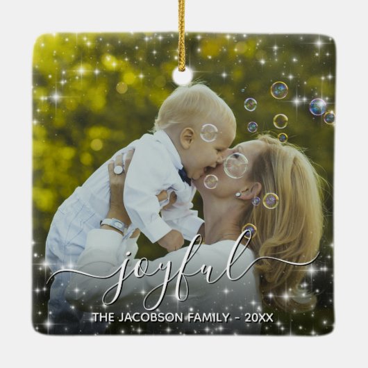 Sparkle Stars Photo Overlay Joyful Kerstmis Keramisch Ornament (Achterkant)