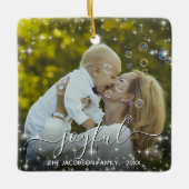 Sparkle Stars Photo Overlay Joyful Kerstmis Keramisch Ornament (Voorkant)