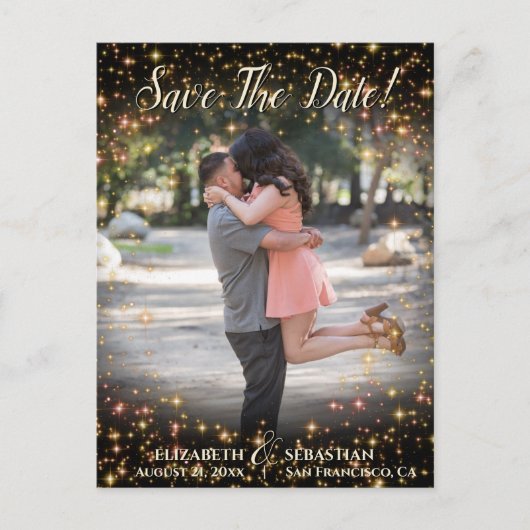 Sparkle Stars Photo Overlay Wedding Save the Date Aankondigingskaart (Voorkant)