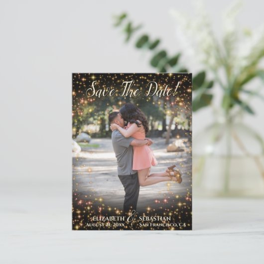 Sparkle Stars Photo Overlay Wedding Save the Date Aankondigingskaart (Staand voorkant)