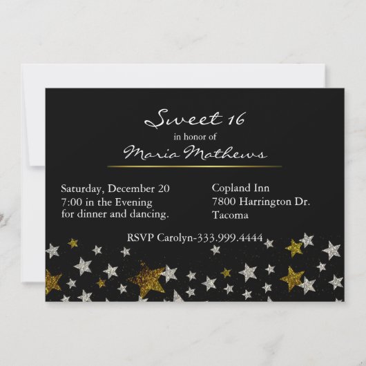 Sparkle Stars Sweet 16 Birthday Invitation Kaart (Voorkant)