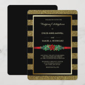 Sparkle Stripe Christmas Poinsettia Huwelijksuitno Kaart (Voorkant / Achterkant)