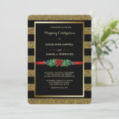 Sparkle Stripe Christmas Poinsettia Huwelijksuitno Kaart (Staand voorkant)