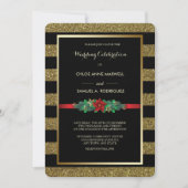 Sparkle Stripe Christmas Poinsettia Huwelijksuitno Kaart (Voorkant)