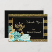 Sparkle Stripe Gouden Mint Bloemen Bruiloft Bedankkaart (Voorkant / Achterkant)