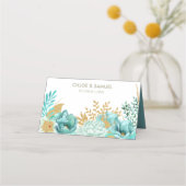 Sparkle Stripe Gouden Mint Bloemen Bruiloft Plaatskaartje (Achterkant)