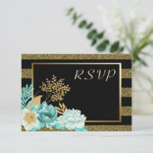 Sparkle Stripe Gouden Munt Bloemen Bruiloft RSVP (Staand voorkant)