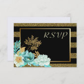 Sparkle Stripe Gouden Munt Bloemen Bruiloft RSVP (Voorkant / Achterkant)