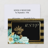 Sparkle Stripe Gouden Munt Bloemen Bruiloft RSVP Kaartje (Voorkant / Achterkant)