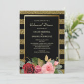 Sparkle Stripe Roos Wedding Repetitie Diner Kaart (Staand voorkant)