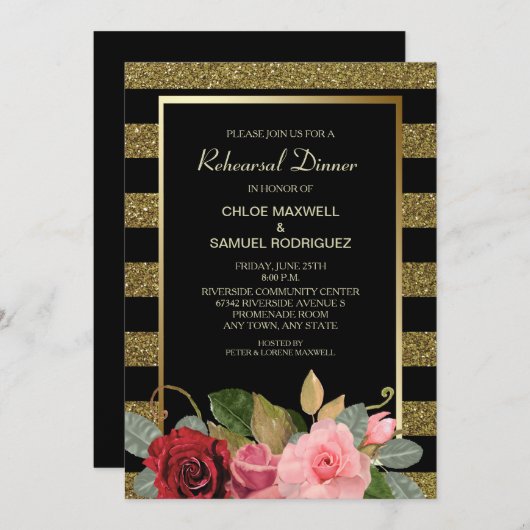 Sparkle Stripe Roos Wedding Repetitie Diner Kaart (Voorkant / Achterkant)
