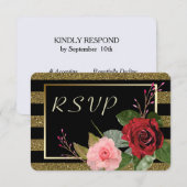 Sparkle Stripe Roze Rode Rozen Bruiloft RSVP (Voorkant / Achterkant)
