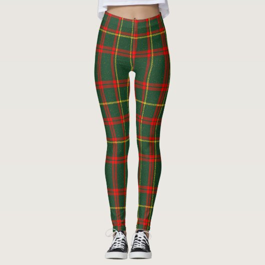 Sparkle Tartan Plaid Rood Groen Kerstmis  Leggings (Voorkant)
