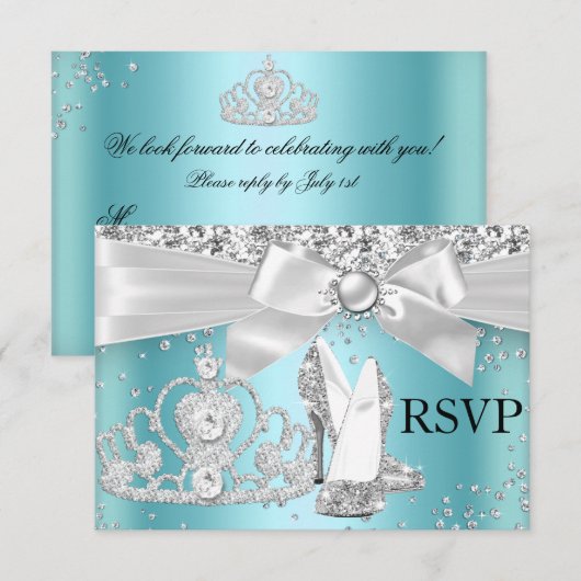Sparkle Tiara Heels Blauwgroen Sweet 16 RSVP (Voorkant / Achterkant)