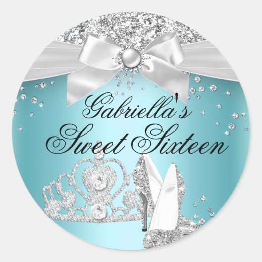Sparkle Tiara Heels Blauwgroen Sweet 16 Sticker (Voorkant)