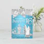 Sparkle Tiara Heels Sweet 16 Invite Blue Kaart (Staand voorkant)