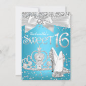 Sparkle Tiara Heels Sweet 16 Invite Blue Kaart (Voorkant)