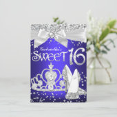 Sparkle Tiara & Heels Sweet 16 Royal Blue paars Kaart (Staand voorkant)