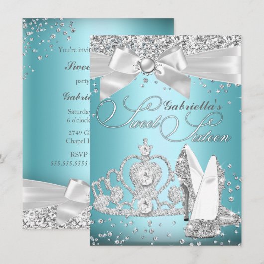 Sparkle Tiara & Heels Sweet Sixteen Blue Kaart (Voorkant / Achterkant)