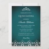 Sparkle Tiara Silver Blauwgroen Quinceanera Invita Kaart (Achterkant)