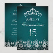 Sparkle Tiara Silver Blauwgroen Quinceanera Invita Kaart (Voorkant / Achterkant)