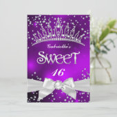 Sparkle Tiara Sweet 16 paarse partij Kaart (Staand voorkant)