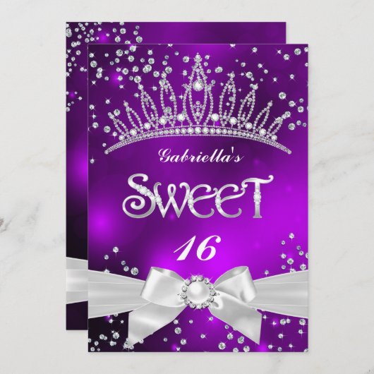 Sparkle Tiara Sweet 16 paarse partij Kaart (Voorkant / Achterkant)