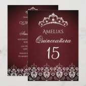 Sparkle Tiara Zilver Bourgondië Quinceanera Kaart (Voorkant / Achterkant)
