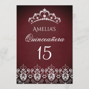 Sparkle Tiara Zilveren Burgundy Quinceanera Kaart