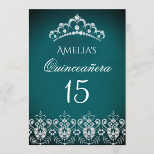 Sparkle Tiara Zilveren Teal Quinceanera Uitnodigin Kaart