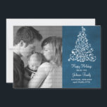 Sparkle Tree Chalkboard Flat Photo Card (Blauw) Feestdagenkaart<br><div class="desc">Trendy en stijlvol Sparkle Tree Chalkboard Flat Photo Card in koninklijk blauw met een krijtborduiterlijk en een elegante kerstboom. Deze kleine platte kaart is perfect voor het verzenden van vakantiewensen naar vrienden en familie. Pas uw eigen familiefoto en de persoonlijke groet van uw keus aan. Klik op "Aanpassen" om meer...</div>