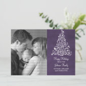 Sparkle Tree Chalkboard Flat Photo Card, Paars Feestdagenkaart (Staand voorkant)