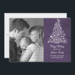 Sparkle Tree Chalkboard Flat Photo Card, Paars Feestdagenkaart<br><div class="desc">Trendy en stijlvolle Sparkle Tree Chalkboard-fotokaart in paars met een krijtborduiterlijk en een elegante kerstboom. Deze kleine platte kaart is perfect voor het verzenden van vakantiewensen naar vrienden en familie. Pas uw eigen familiefoto en de persoonlijke groet van uw keus aan. Klik op "Aanpassen" om meer aanpassingsopties te vinden.</div>