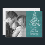 Sparkle Tree Chalkboard-fotokaart, Blauwgroen Feestdagenkaart<br><div class="desc">Trendy en stijlvol Sparkle Tree Chalkboard Flat Photo Card in turkooise met een krijtbordachtergrond en een elegante kerstboom. Deze kleine platte kaart is perfect voor het verzenden van vakantiewensen naar vrienden en familie. Pas uw eigen familiefoto en de persoonlijke groet van uw keus aan. Klik op "Aanpassen" om meer aanpassingsopties...</div>