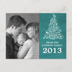 Sparkle Tree Chalkboard Photo Briefkaart, Blauwgro Briefkaart