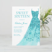 Sparkle Turquoise Jurk Sweet 16 Party Kaart (Staand voorkant)