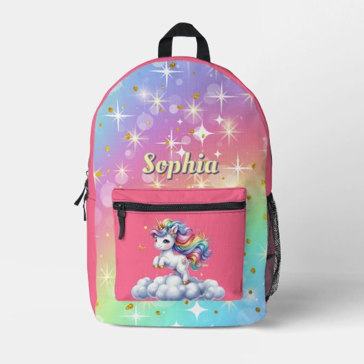 Sparkle unicorn magische wolk bedrukte rugzak (Voorkant)