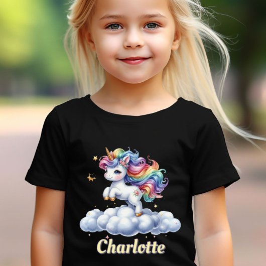 Sparkle unicorn magische wolk naam zwart t-shirt