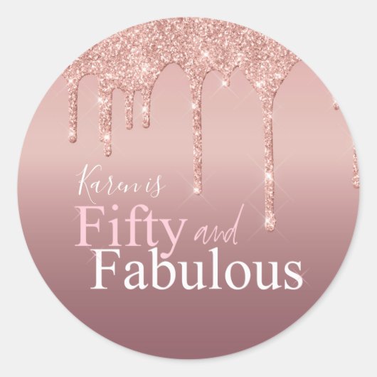 Sparkle Vijftig en Fabulous Pink Glitter Verjaarda Ronde Sticker (Voorkant)