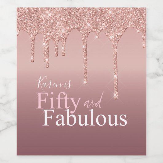 Sparkle Vijftig en Fabulous Pink Glitter Verjaarda Wijn Etiket (Enkel label)