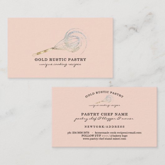 Sparkle Whisk bloeit Gold Bakery Blush roze Visitekaartje (Voorkant / Achterkant)