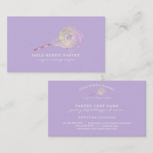 Sparkle Whisk Glitter Roos Gold Bakery paars Visitekaartje (Voorkant / Achterkant)