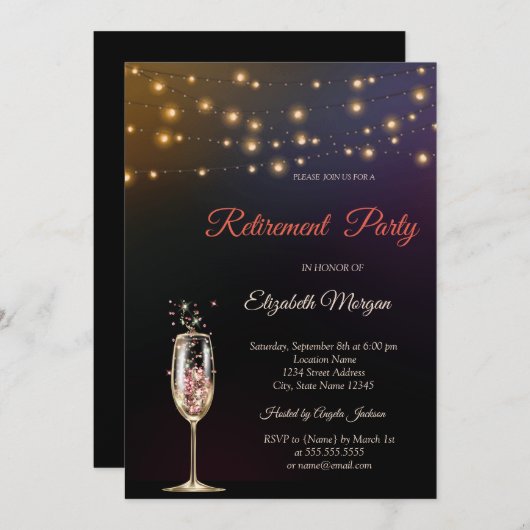 Sparkle Wine Glass String Lights Pensioen Kaart (Voorkant / Achterkant)